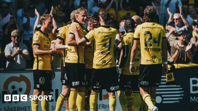 Mjallby celebrate scoring against AIK