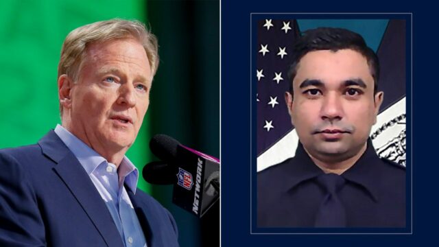 NYC -Schiet Strana: Komisár NFL chváli spadnutý dôstojník NYPD

