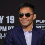 Manny Pacquiao sa 16. júla 2025 zúčastňuje na tlačovej konferencii v hoteli MGM Grand Hotel & Casino v Las Vegas v Nevade. Pacquiao, ktorý oznámil, že opustí svoj odchod do dôchodku takmer štyri roky po svojom poslednom boji, je naplánovaný na výzvu majstra WBC Welterweight Mario Barrio za titul 19. júla v MGM Grand Garden Arena.