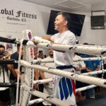 Manny Pacquiao trénuje v boxerskej telocvični Knuckleheads v Las Vegas pred bojom proti Mario Barrios.