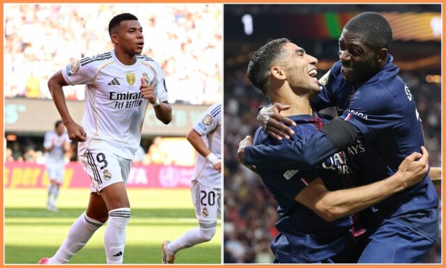 Kylian Mbappe oslavuje so svojimi spoluhráčmi v Real Madrid