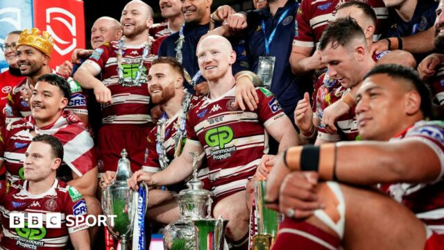 Wigan Warriors celebrate winning the 2024 Super League Grand Final