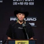 WBC Welterweight, Mario Barrios, vystúpila počas tlačovej konferencie v MGM Grand Hotel & Casino 16. júla 2025 v Las Vegas v Nevade. Barrios je naplánovaný na obranu svojho titulu proti Mannymu Pacquiaovi, ktorý oznámil, že opustí svoj odchod do dôchodku takmer štyri roky po svojom poslednom boji, 19. júla v MGM Grand Garden Arena.