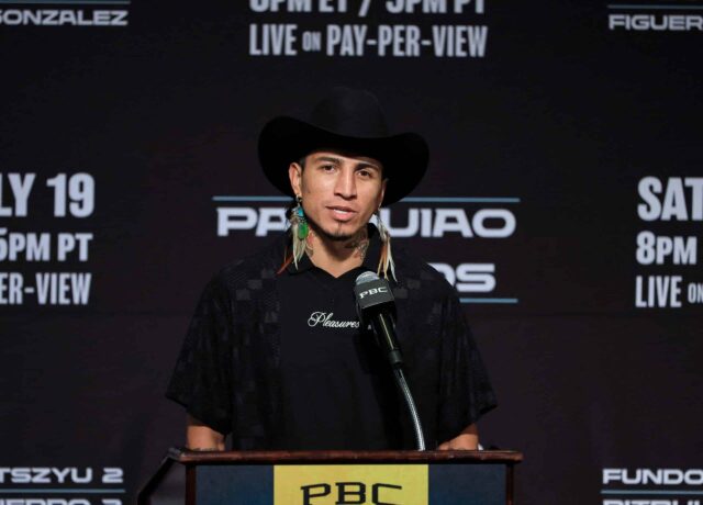WBC Welterweight, Mario Barrios, vystúpila počas tlačovej konferencie v MGM Grand Hotel & Casino 16. júla 2025 v Las Vegas v Nevade. Barrios je naplánovaný na obranu svojho titulu proti Mannymu Pacquiaovi, ktorý oznámil, že opustí svoj odchod do dôchodku takmer štyri roky po svojom poslednom boji, 19. júla v MGM Grand Garden Arena.