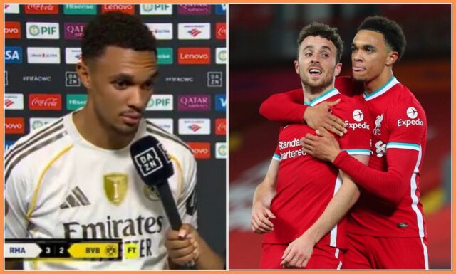 Trent Alexander-Arnold oslavuje s Diogo Jota v sezóne 2020/21