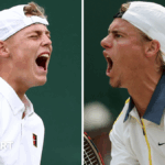 A composite image of Cruz Hewitt and his father Lleyton playing at Wimbledon