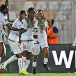 Saratou Traore celebrates scoring against Tanzania with her Mali team-mates