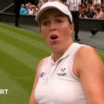 A shot from Sonay Kartal lands out as Anastasia Pavlyuchenkova is about to hit it