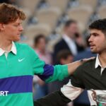 Jannik Sinner congratulates Carlos Alcaraz after their French Open final