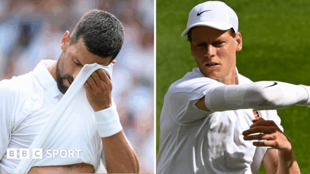 Split picture of Novak Djokovic and Jannik Sinner