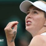 A shot from Sonay Kartal lands out as Anastasia Pavlyuchenkova is about to hit it