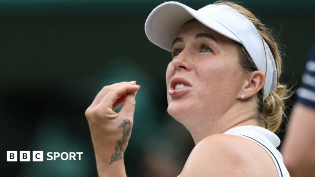 A shot from Sonay Kartal lands out as Anastasia Pavlyuchenkova is about to hit it