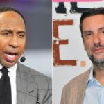Clay Travis a Stephen A Smith, ktorý debatuje o športe, politiku na mediálnom samite