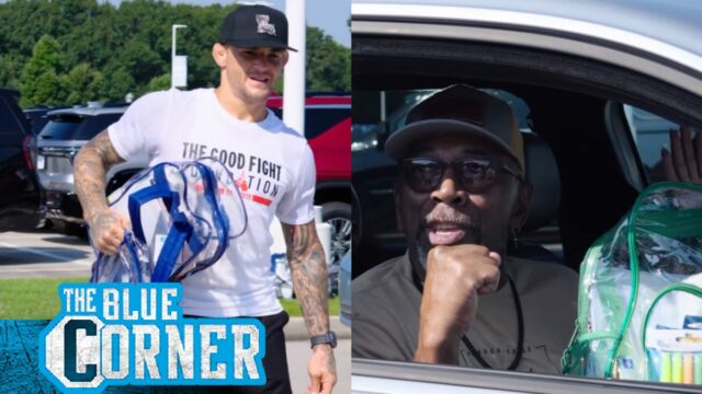 Dustin Poirier z UFC rozdáva školské potreby, batohy

