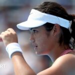 Emma Raducanu reacts during her Cincinnati Open defeat by Aryna Sabalenka