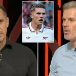 Gary Neville a Jamie Carragher bojujú o Arsenal's Viktor Gyokeres