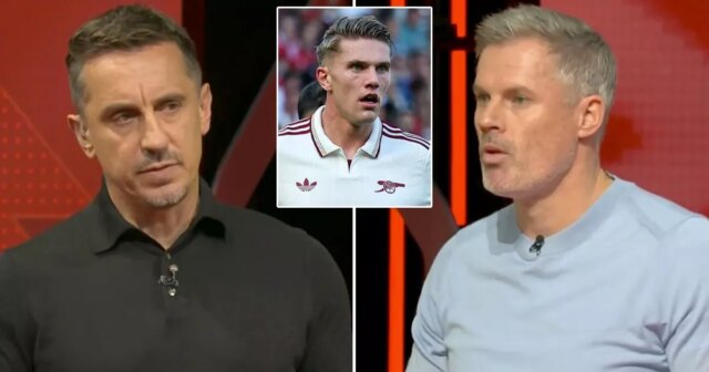 Gary Neville a Jamie Carragher bojujú o Arsenal's Viktor Gyokeres



