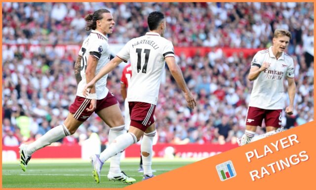 Declan Rice z Arsenalu v akcii proti človeku United