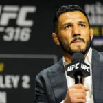Miami, Florida - 11. apríla: Aaron Pizza je viditeľná počas relácie otázok a odpovedí pred slávnostnou hmotnosťou UFC 314 v centre Kaseya 11. apríla 2025 v Miami na Floride. (Foto: Mike Roach/Zuffa LLC)