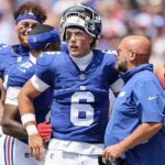 Jaxson Dart (6) urobil silný debut pre New York New York New York Giants