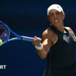 Madison Keys looks to hit a big forehand at the US Open