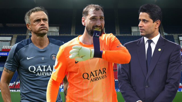 Paríž, Francúzsko - 5. marca: Brankár Gianluigi Donnarumma z Paríža Saint Germain v akcii počas Ligy majstrov UEFA 2024/25 kolo 16 prvých nôh medzi Paris Saint -Germain a Liverpool FC v Parc des Princes 5. marca 2025 v Paríži vo Francúzsku. (Foto: Antonio Borga/Eurasia Sport Images/Getty Images)