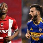 Royal Antwerp winger Michel-Ange Balikwisha & Boca Juniors left-back Marcelo Saracchi