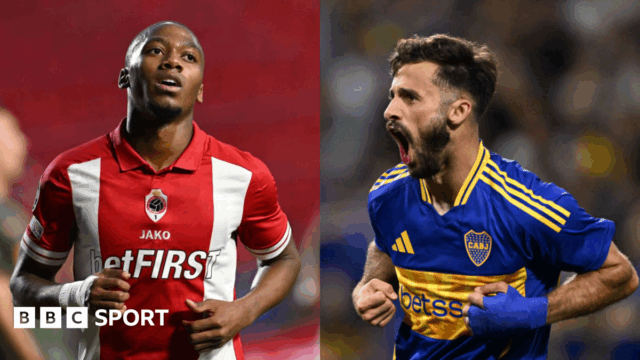 Royal Antwerp winger Michel-Ange Balikwisha & Boca Juniors left-back Marcelo Saracchi