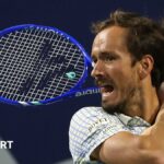 Daniil Medvedev hits a return at the Cincinnati Open