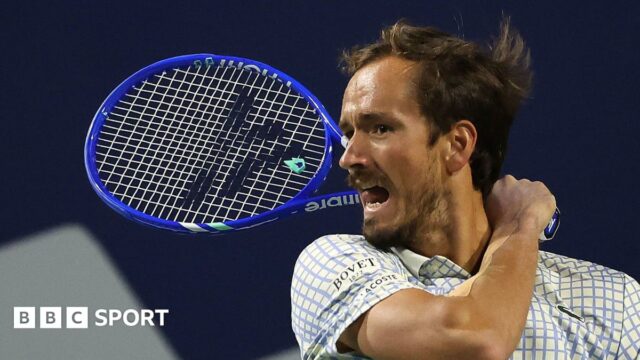 Daniil Medvedev hits a return at the Cincinnati Open