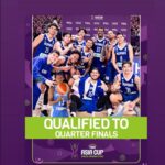 Gilas Pilipinas oslavuje svoje víťazstvo nad Saudskou Arábiou v pohári Fiba v Ázii v roku 2025.