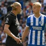 Brighton, Anglicko - 31. augusta: Erling Haaland z Manchester City skóruje prvý gól svojho tímu počas zápasu Premier League medzi Brighton a Hove Albion a Manchester City na štadióne Amex 31. augusta 2025 v Anglicku v Brightone. (Foto: Mike Hewitt/Getty Images)