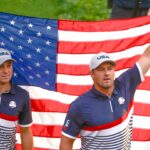 Bryson DeChambeau, Justin Thomas začína Ryder hrnček s americkou vlajkovou obrazovkou