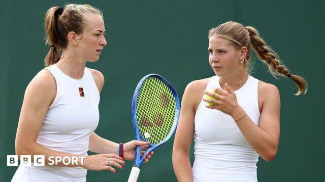 Mika Stojsavljevic of Great Britain speaks with Hannah Klugman of Great Britain