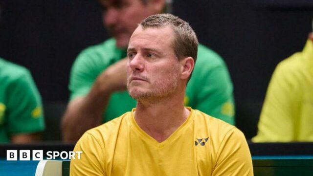 Lleyton Hewitt, captain of Australia, looks on during the Davis Cup 