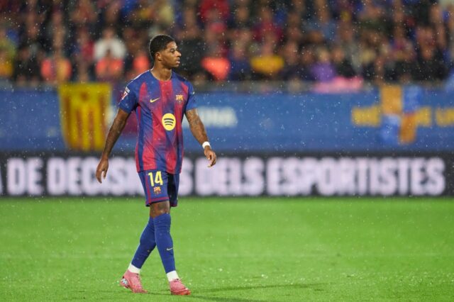 Barcelona, ​​Španielsko - 21. september: Marcus Rashford z FC Barcelona sa pozerá počas LALIGA a SPORT MATHE BEETE FC BARCELONA a GETAFE C v ESTADI JOHAN CRUYFF 21. septamberu v Barcelone v Španielsku. (Foto: Pedro Salad/Getty Images)
