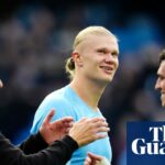 Manchester City proti Manchester United - Premier League - Etihad Stadiummanchester City manažér Pep Guardiola, Erling Haaland a Phil Foden oslavujú po zápase Premier League na štadióne Etihad v Manchestri. Obrázok Dátum: nedeľa 14. septembra 2025. Fotografický kredit by mal čítať: Nick Potts/PA Wire. Obmedzenia: Redakčné použitie iba nepoužitie s neoprávneným zvukom, videom, údajmi, zoznamami príslušenstva, logami klubu/ligy alebo