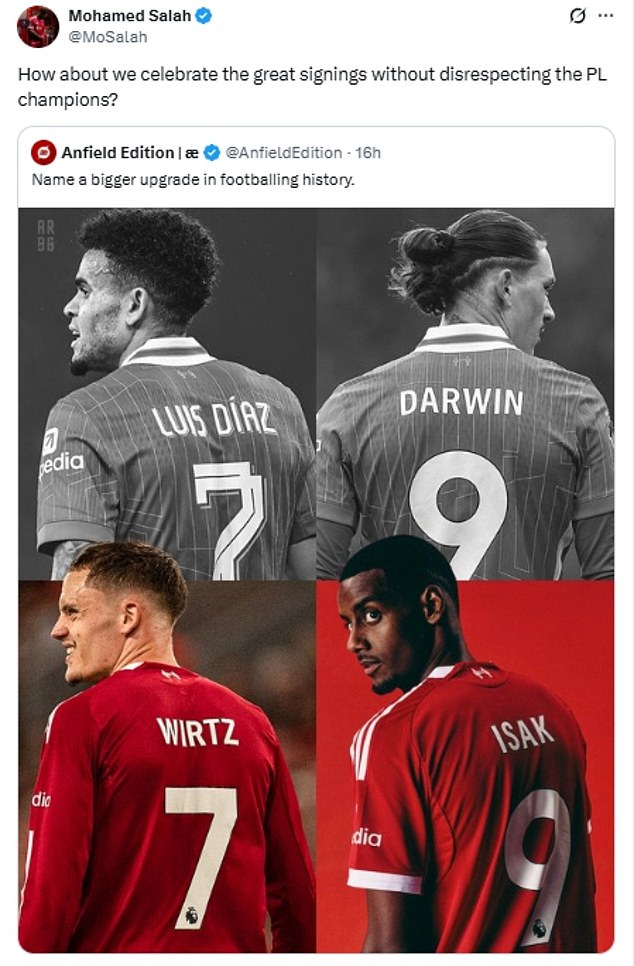 Mohamed Salah zasiahne na významnom sledovateľovi Liverpoolu, ktorý tvorí „nerešpektovanie“ Mohamed Salah zasiahne na významnom sledovateľovi Liverpoolu, ktorý tvorí „nerešpektovanie“ klubu s prenosovým kontrastom v súlade s príchodom 240 miliónov super hviezd