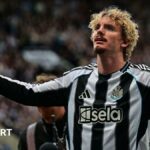 Nick Woltemade celebrates after scoring for Newcastle United against Arsenal at St James' Park on 28 September, 2025