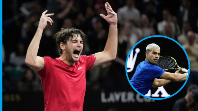 Na obrázku: Carlos Alcaraz počas zmeny koncov v Laver Cup