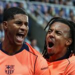 Marcus Rashford oslavuje pre Barcelonu.