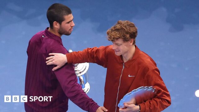 Carlos Alcaraz and Jannik Sinner congratulate each other after their 2025 US Open final