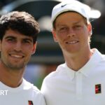 Carlos Alcaraz and Jannik Sinner pose together before the Wimbledon final