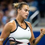 Aryna Sabalenka clenches her left fist at the US Open