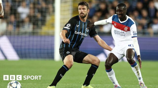 Club Brugge's Brandon Mechele and Rangers' Mohamed Diomande