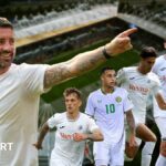 A combined image of Alan Sheehan and Swansea signings Ethan Galbraith, Adam Idah, Marko Stamenic, Cameron Burgess and Zeidane Inoussa