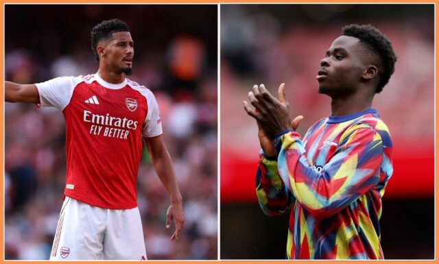 Bukayo Saka a William Saliba oslavujú Arsenal