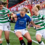Celtic's Mathilde Cartsens and Morgan Cross and Rangers Mia McAulay