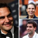 Zľava doprava: Novak Djokovic, Roger Federer a Rafael Nadal na francúzskom Open 2025 (Zdroj: Getty)