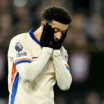Jadon Sancho z Chelsea vyzeral sklamaného počas zápasu Premier League.